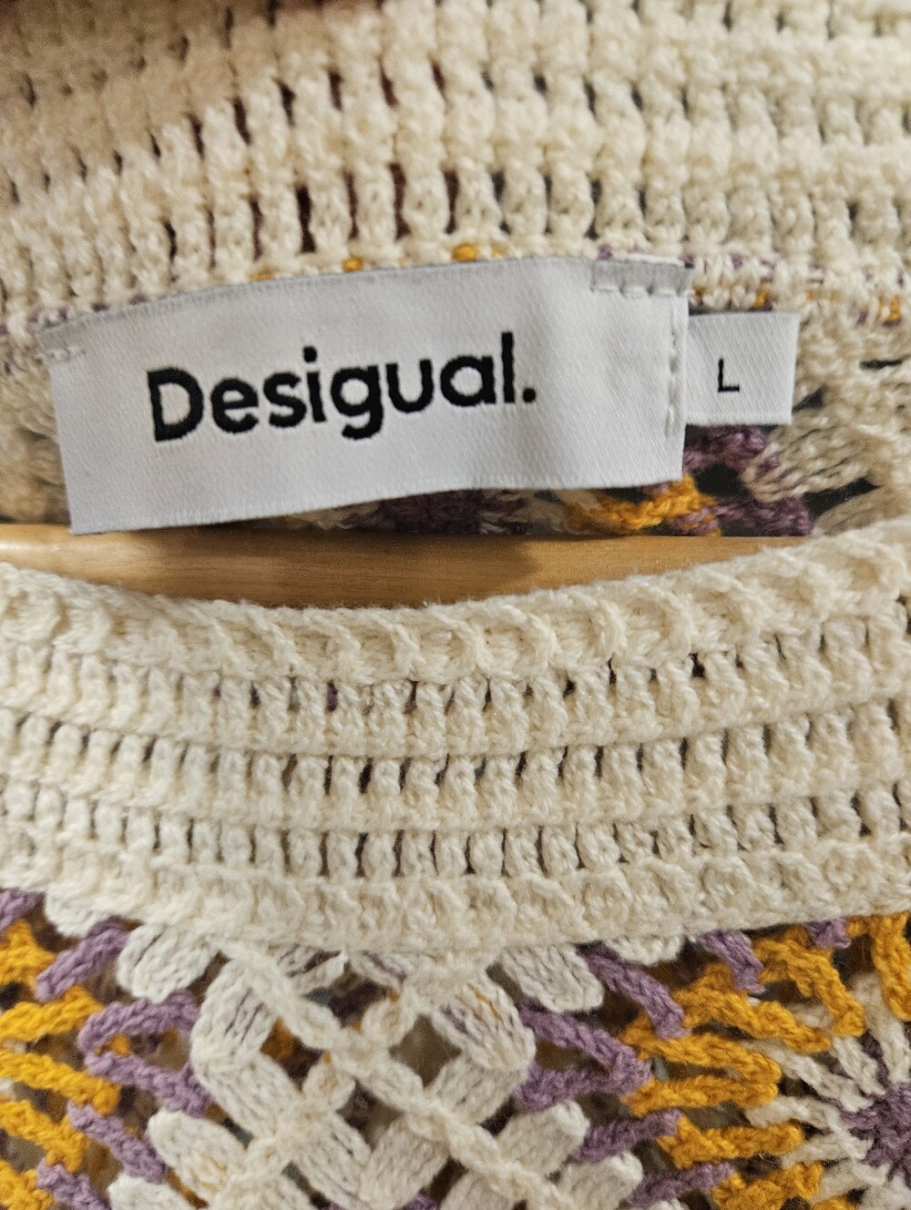 Desigual Crochet Granny Square Sweater Pullover Large Boho - Picture 7 of 9